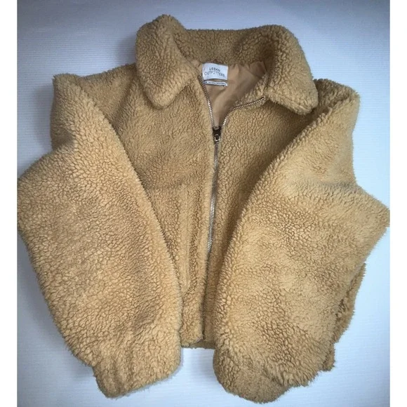 UO Urban Outfitters Cropped Teddy Jacket Fleece Deep Pile‎ Sherpa Brown M - Picture 6 of 11